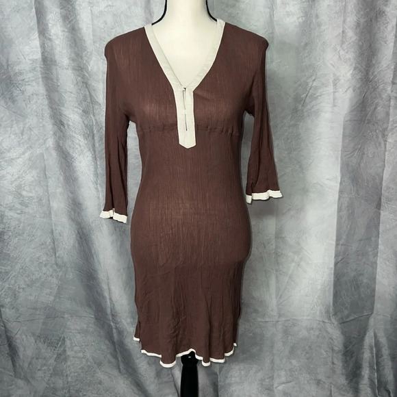 Athleta Brown and Cream 3/4 Sleeve Dress or Cover Up - size XS - Picture 1 of 10